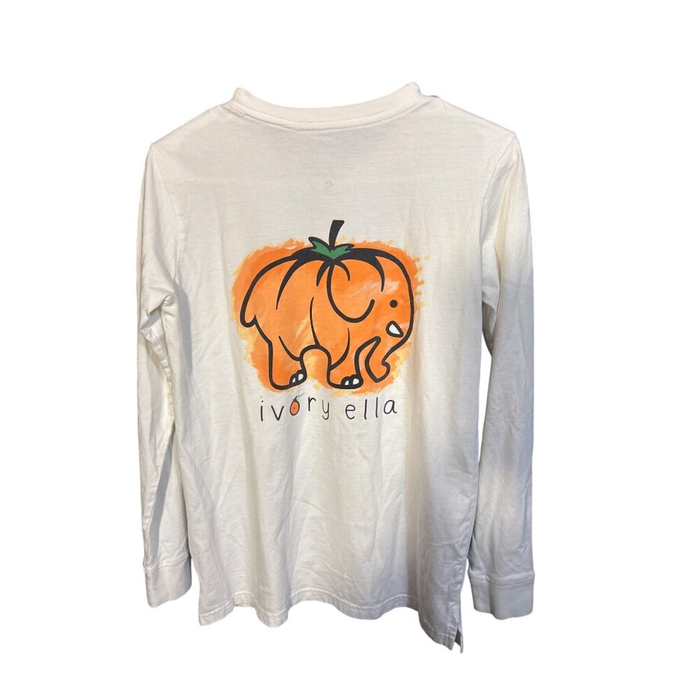 Ivory Ella White Long Sleeve T-Shirt With‎ Pumpkin Elephant Graphic S